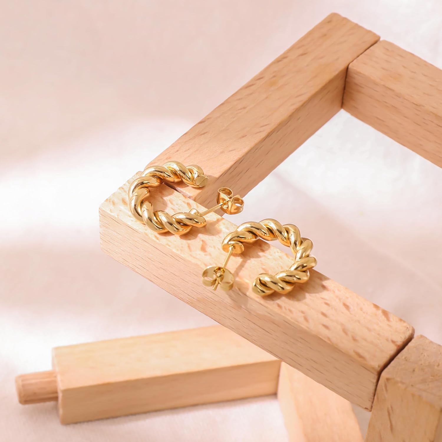 Twisted Braided Hoop Earrings Retro Irregular Design 18K Lightweight Stainless Steel Stud Earrings for Women Fashion Jewelry Gift - Image 5