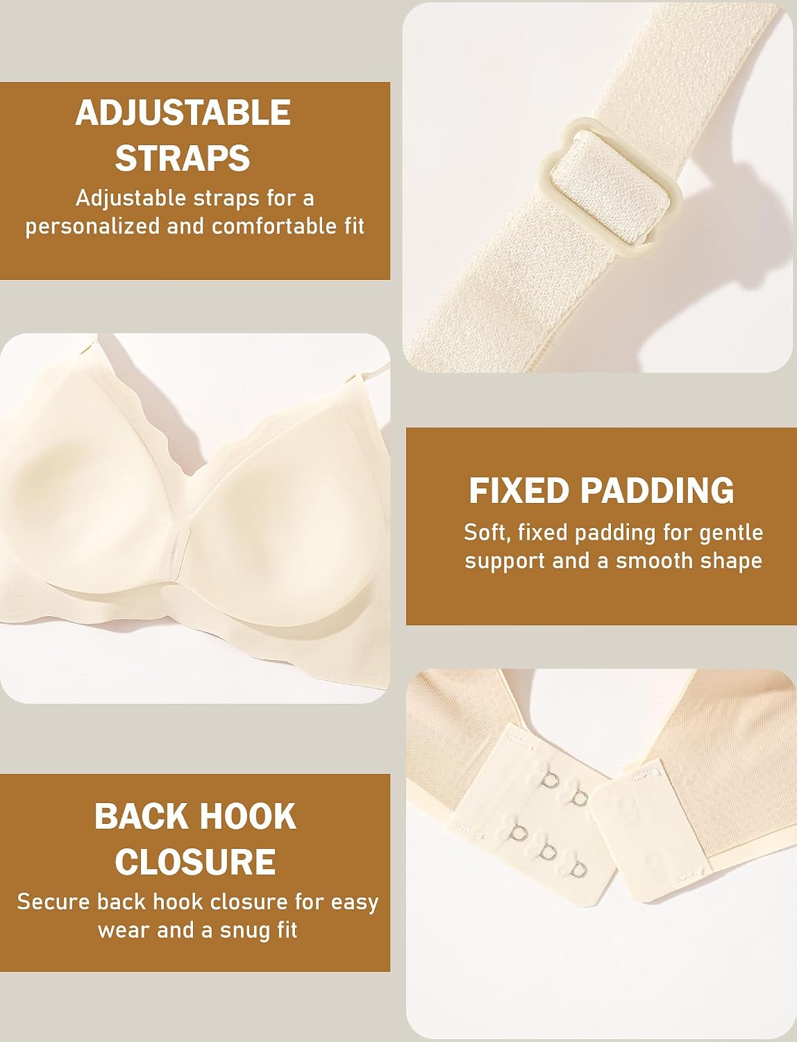 SEAUR Soft Padded Bras for Girls & Teens 12-18 Wavy V Neck Support Wireless Seamless Small Breasted Women Everyday Bra M-2XL