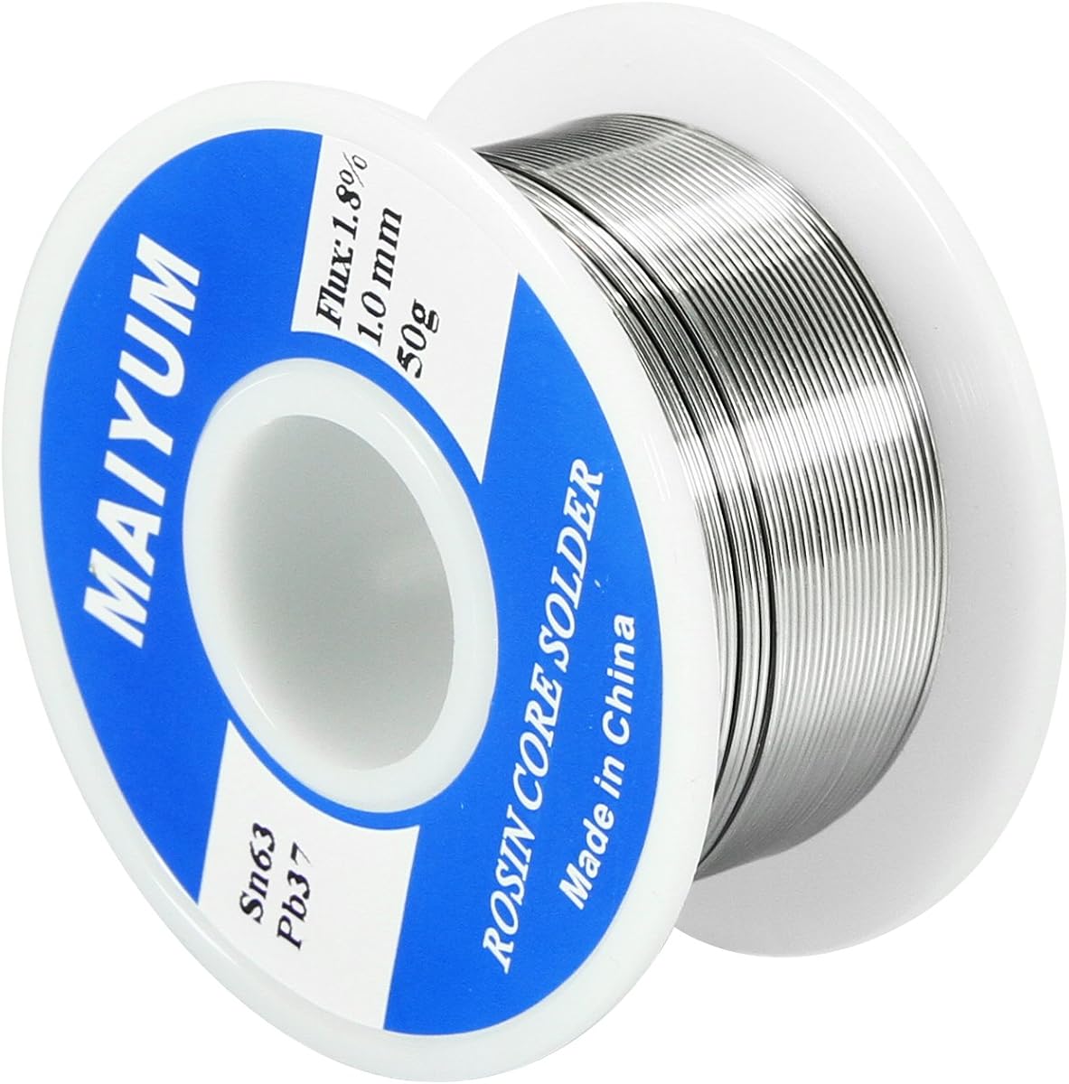 MAIYUM 63-37 Rosin Core Solder Wire 1.0mm 50g Tin Lead Electrical Soldering | Low melting rosin flux, clean welds, non-corrosive residue, fits PCB repair, electronics DIY soldering