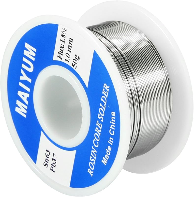 MAIYUM 63-37 Rosin Core Solder Wire 1.0mm 50g Tin Lead Electrical Soldering | Low melting rosin flux, clean welds, non-corrosive residue, fits PCB repair, electronics DIY soldering
