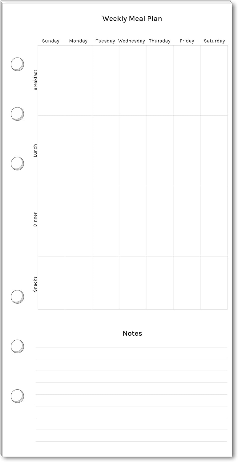 Personal Size Weekly Meal Planner fits with Kate Spade Personal Planner, Filofax Personal, Color Crush Personal Size and Other Personal Size Planner