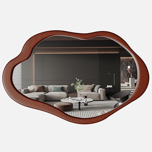 Miniatura 10 de Espejo de pared irregular de 32 x 24 pulgadas, marco de madera negra, espejo ondulado asimétrico para sala de estar, dormitorio, entrada, baño,