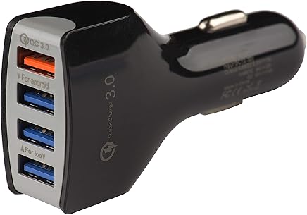 Tecnan Auto Cargador 4?X USB Port 35?W Qualcomm Quick Charge QC 3.0?r?pido de Carga Adaptador de Coche Auto Adaptador Cargador para Samsung Note 9, iPhone X, HTC, Huawei [Negro]