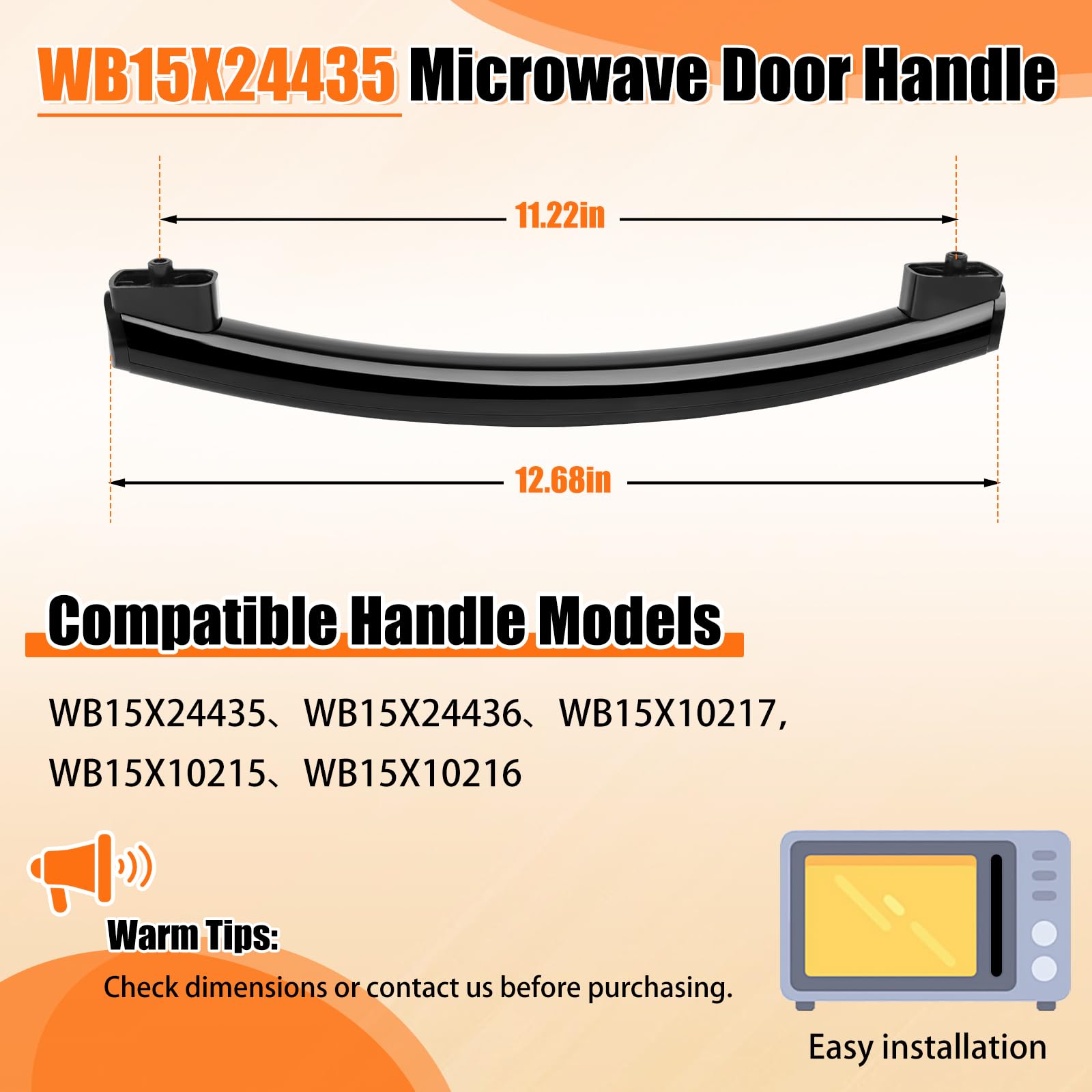 WB15X24435 Mikrowellen-Türgriff (schwarz), für Ge Mikrowellengriff, Ersatz für AP5957851, PS10065137, EAP10065137, 2 Stück