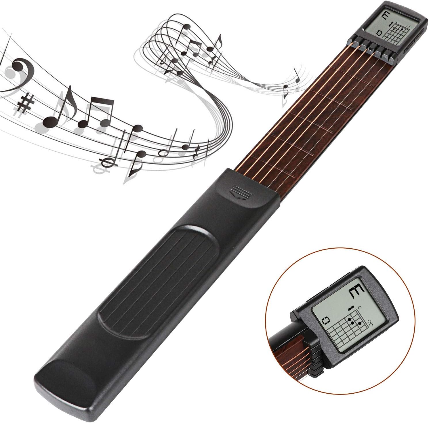 Pocket Guitar Chord Trainer,Portable Mini 6 Fret Guitar Finger Trainer Chord Practice Tool With Rotatable Chords Chart Screen For Beginner