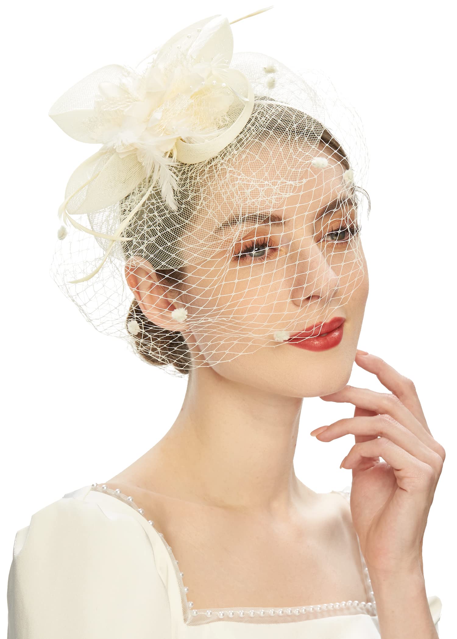 CizoeFascinator Hats for Women Tea Party Headband Kentucky Derby Wedding Flower Mesh Veil Fascinator