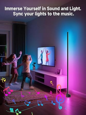 Tyute LED Floor Lamp, RGB Corner Light with Music Sync, Smart App and Remote Control Color Changing Ambience Lighting, Standing Lamp with 16 Million Colors for Bedroom, Living Room Gaming Room [Energy Class F]