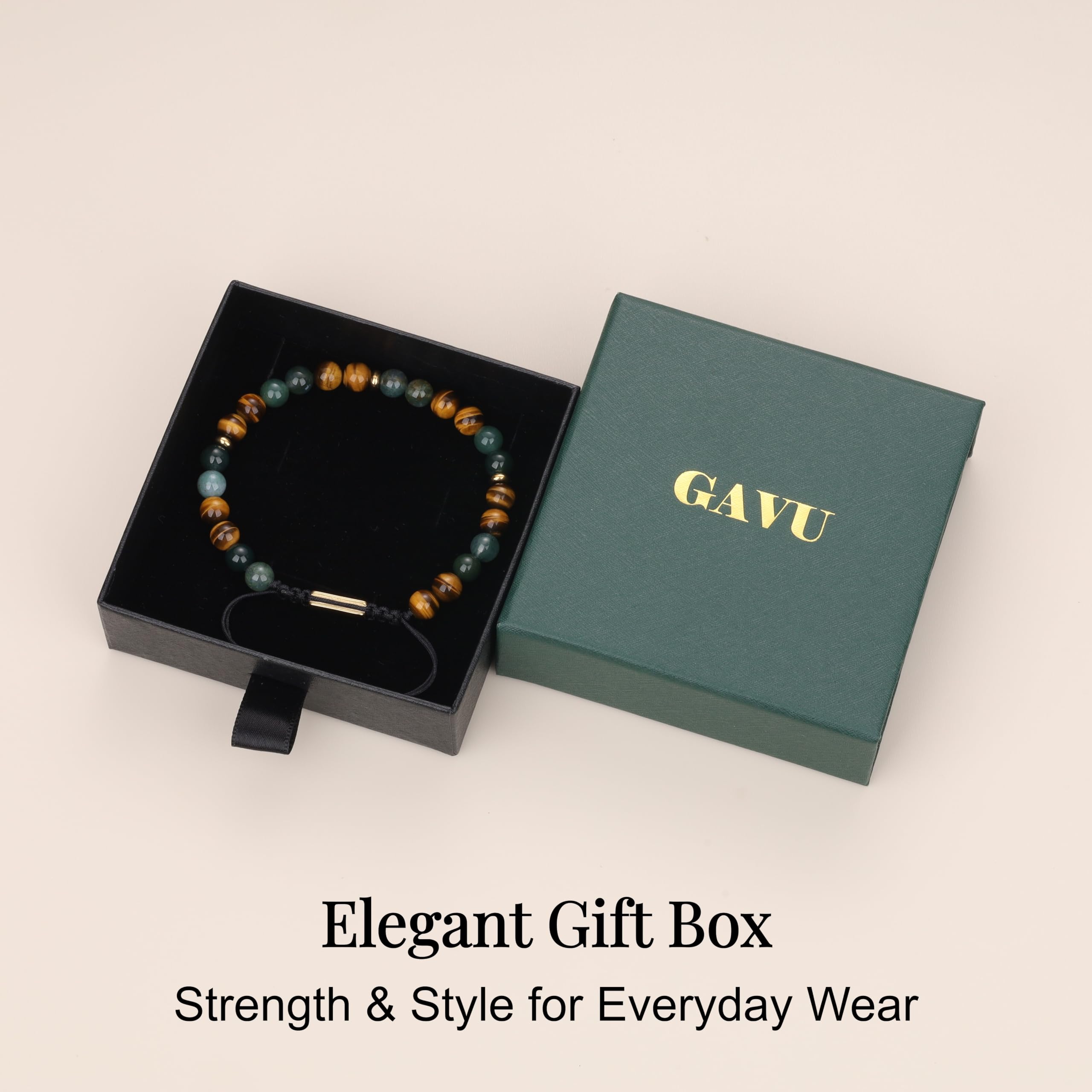 GAVU Bracelet Œil de Tigre Homme, Bracelet Pierre Naturelle Homme, Cordon Réglable Fait Main, 16cm/17cm/19cm