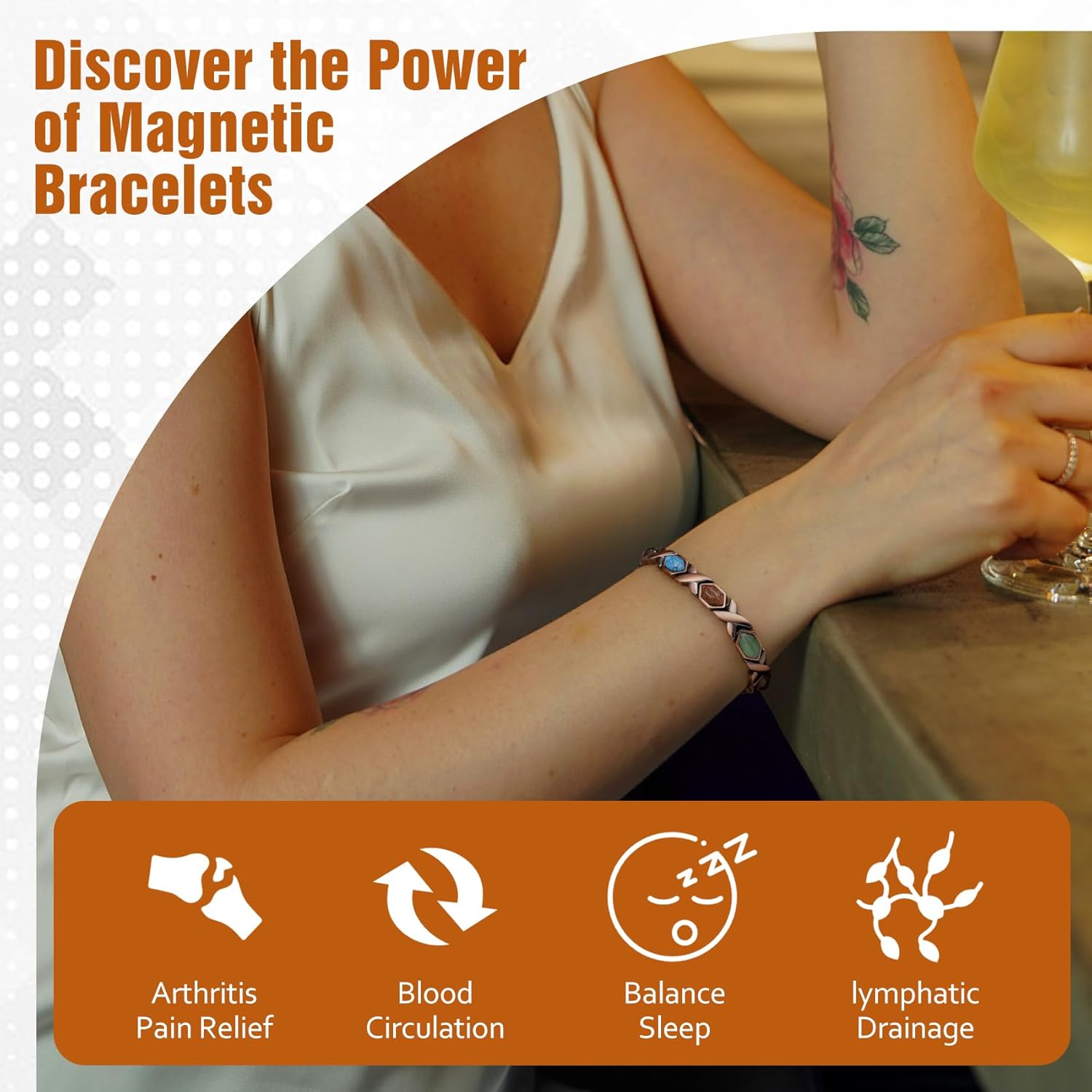 Jecanori Pure Copper Bracelets for Women, Colorful Turquoise Magnetic Bracelets for Women with 3800 Gauss Ultra Magnets and Sizing Tool - Image 3