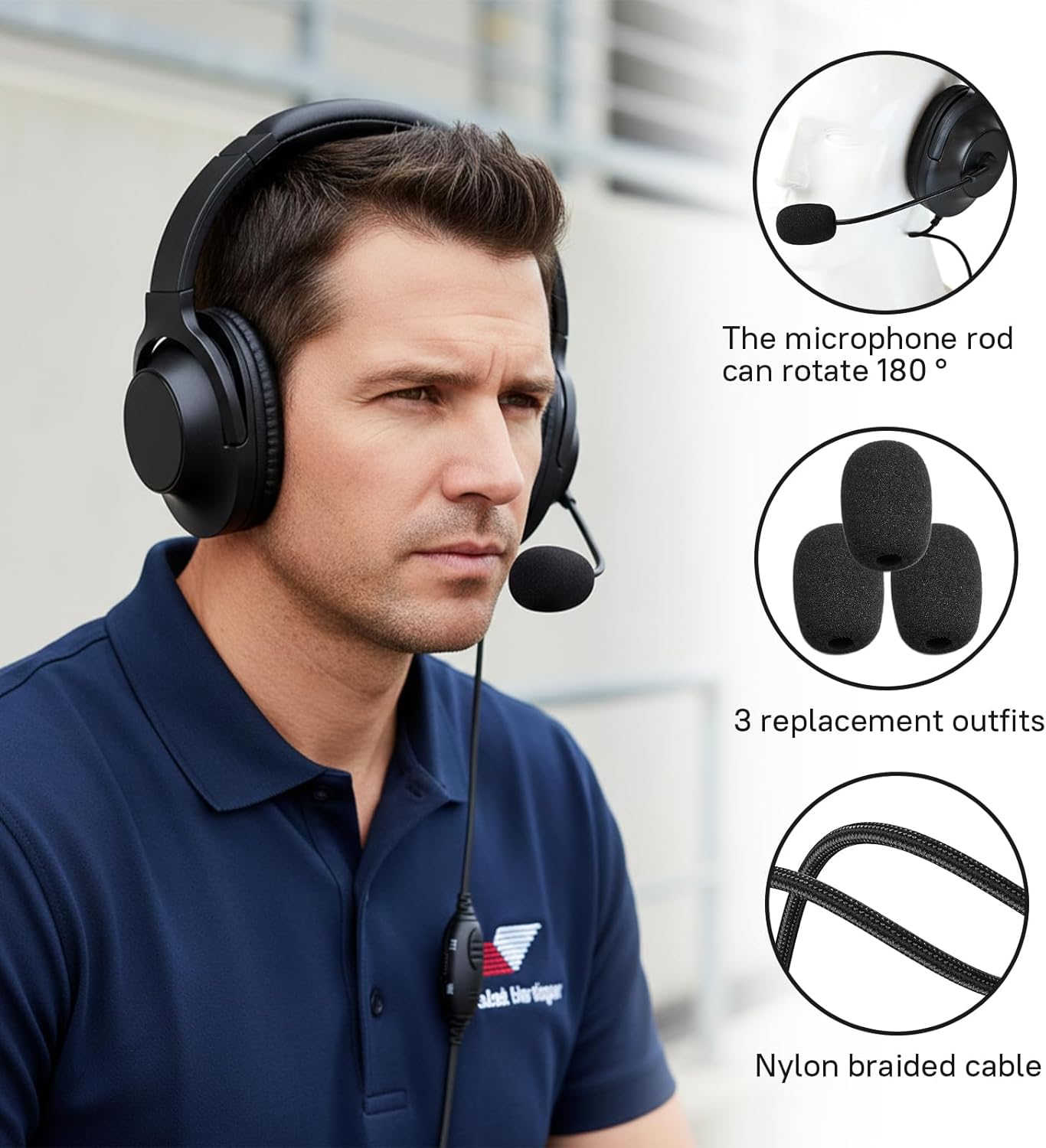Over Ear Earpiece Noise Canceling Construction Work Headset with Boom Mic Headband Earmuffs Headphone for Motorola sl300 sl7550 tlk100 sl7580e sl7590e sl3500e sl1k sl1m(Binaural)