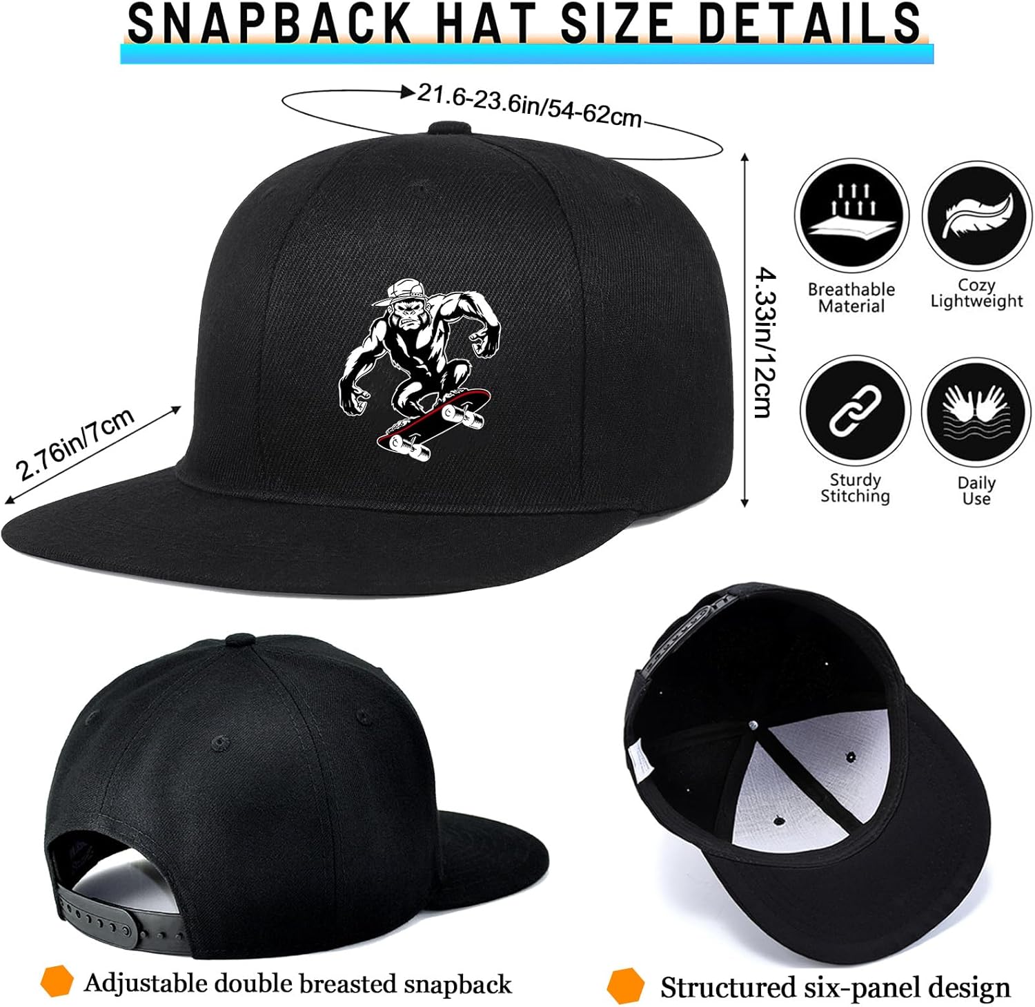 Snapback Hats Christian Hats for Men Flat Bill Hats for Men Adjustable Black Baseball Cap for Women - Image 3