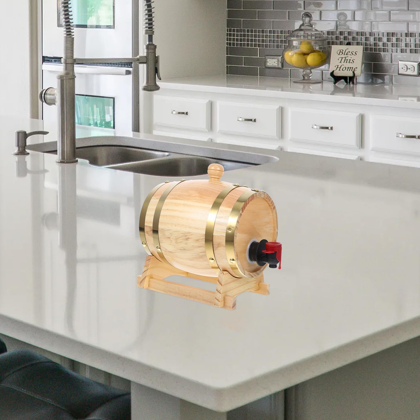 Barril de Madera de Pino 0, 8 L Grifo y Soporte Retro
