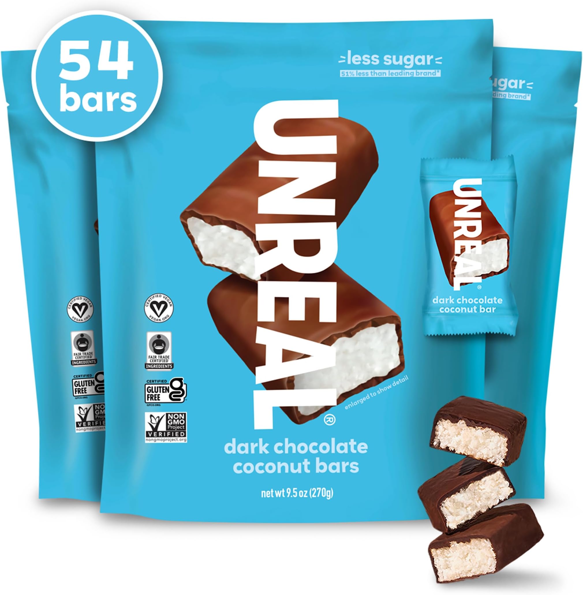 Dark Chocolate Coconut Bars (3 Value Size Bags) | Vegan, 3g Sugar, & 3 Simple Ingredients | Non-GMO, Gluten Free, & Fair Trade | 9.5oz each