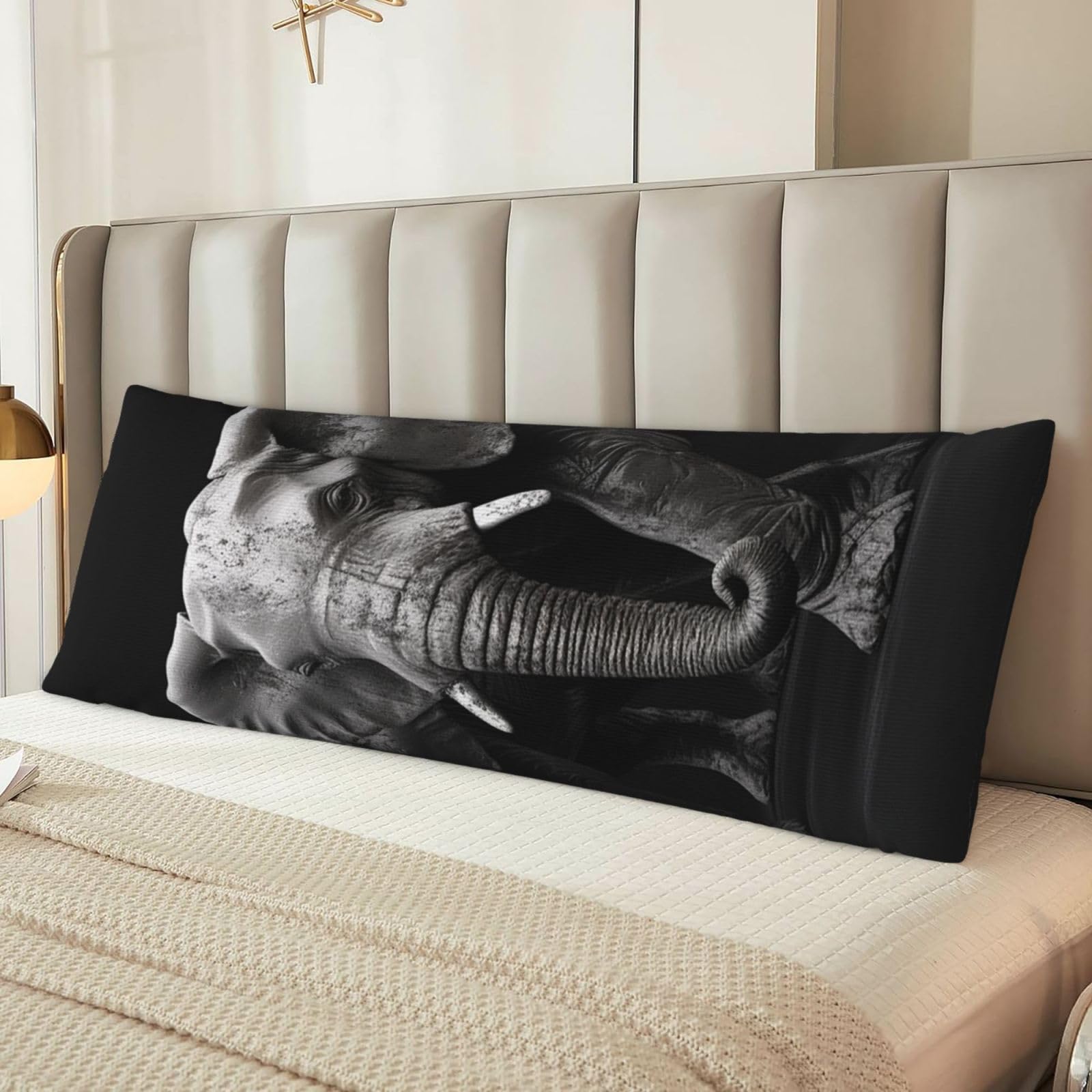 3D Gray Elephant Body Pillow Case Cover, Microfiber Long Pillow Cases, Ultra Soft and Cozy Plush Body Pillowcase Decorative Long Bed Pillow Cover for Sleeping 20x54 Inches