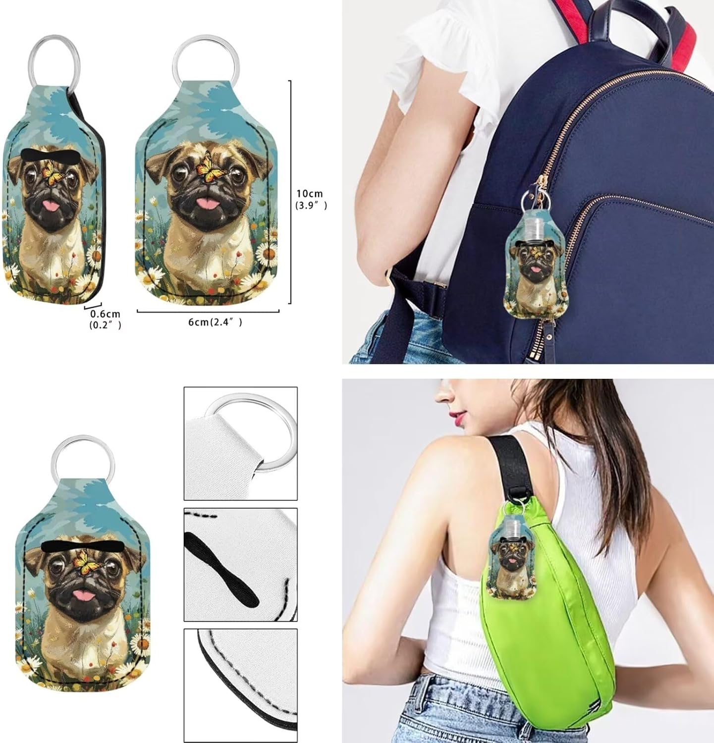 Suobstales 3 Pack Travel Bottle Keychain Holder Set Hand Sanitizer Holder With Chapstick Holder Keychain for Women Men image 4
