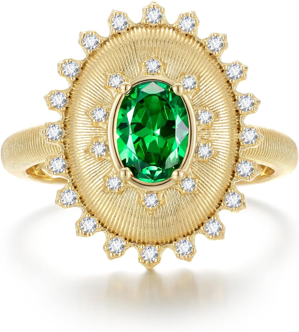 Vintage Birthstone Rings for Women, Gold Plated Sterling Silver Oval Cut Gemstone Statement Rings, Elegant Fine Jewelry Birthday Anniversary Christmas Gift for Mom Wife Her