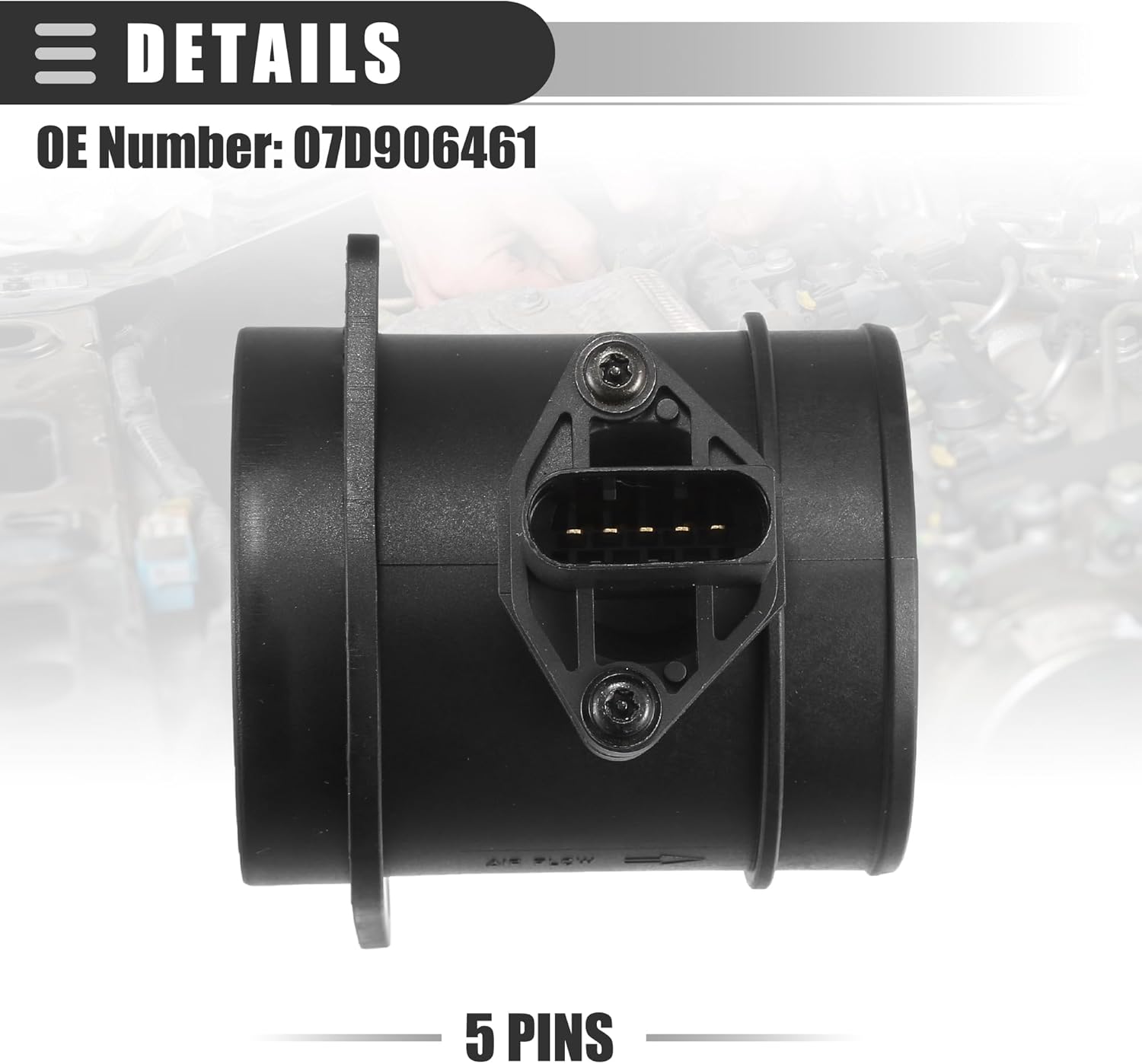 Motoforti Air Flow Sensor Meter, MAF Sensor Airflow Replacement, for Audi A3 8P 3.2L V6 2006-2009, Plastic, No.07D906461, Black