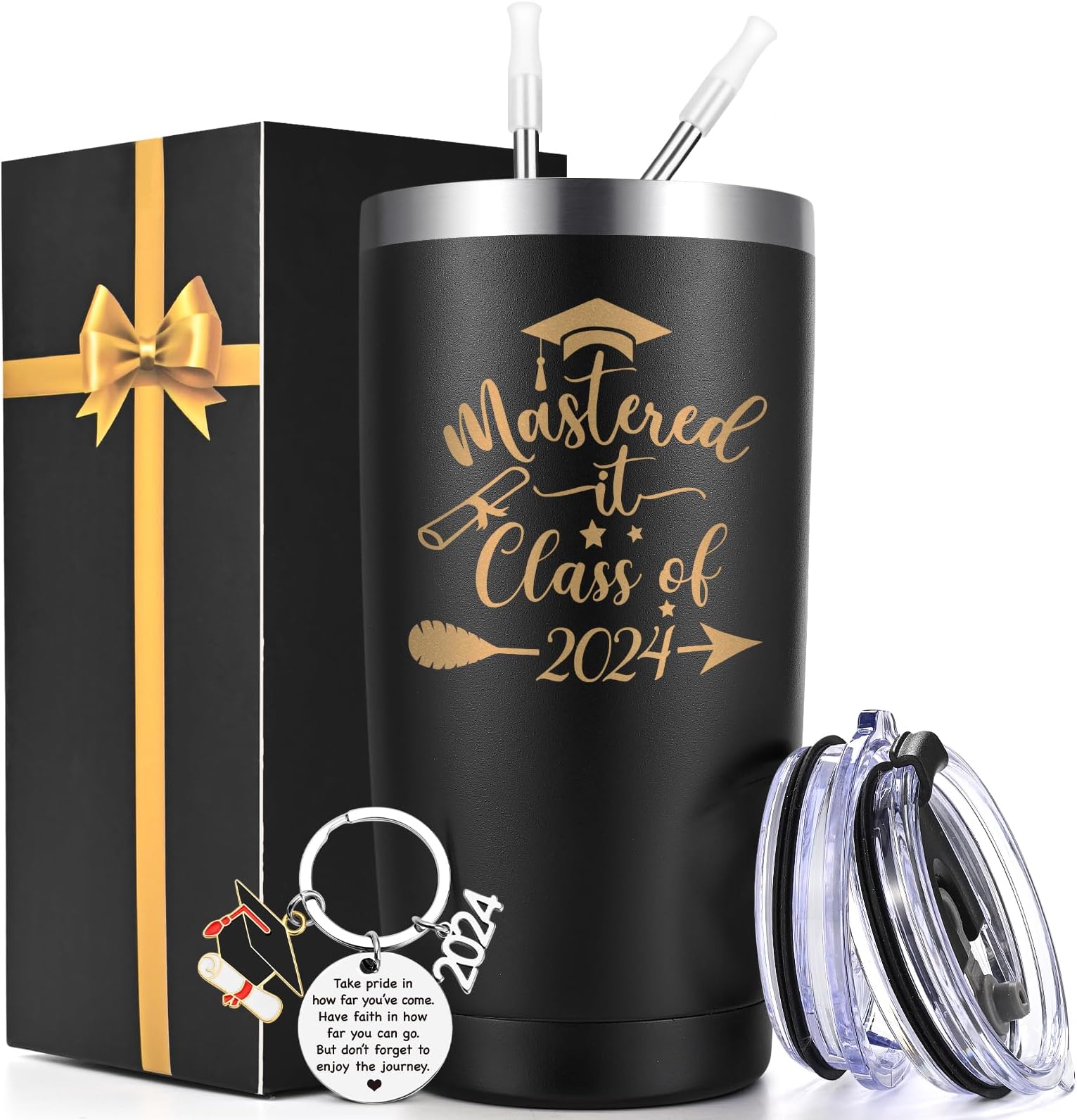LifecapidoGraduation Gifts, Mastered It Class of 2024 20 ozTumbler, 2024 High School College Masters Degree PHD Graduation Gifts for Men Him Son Friends Classmates, Black