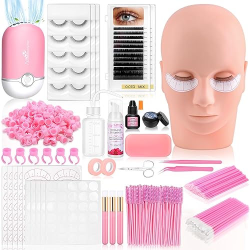 Kit de pestañas para extensiones de pestañas, 327 piezas de suministros de extensiones de pestañas con cabeza de maniquí de pestañas, limpiador de