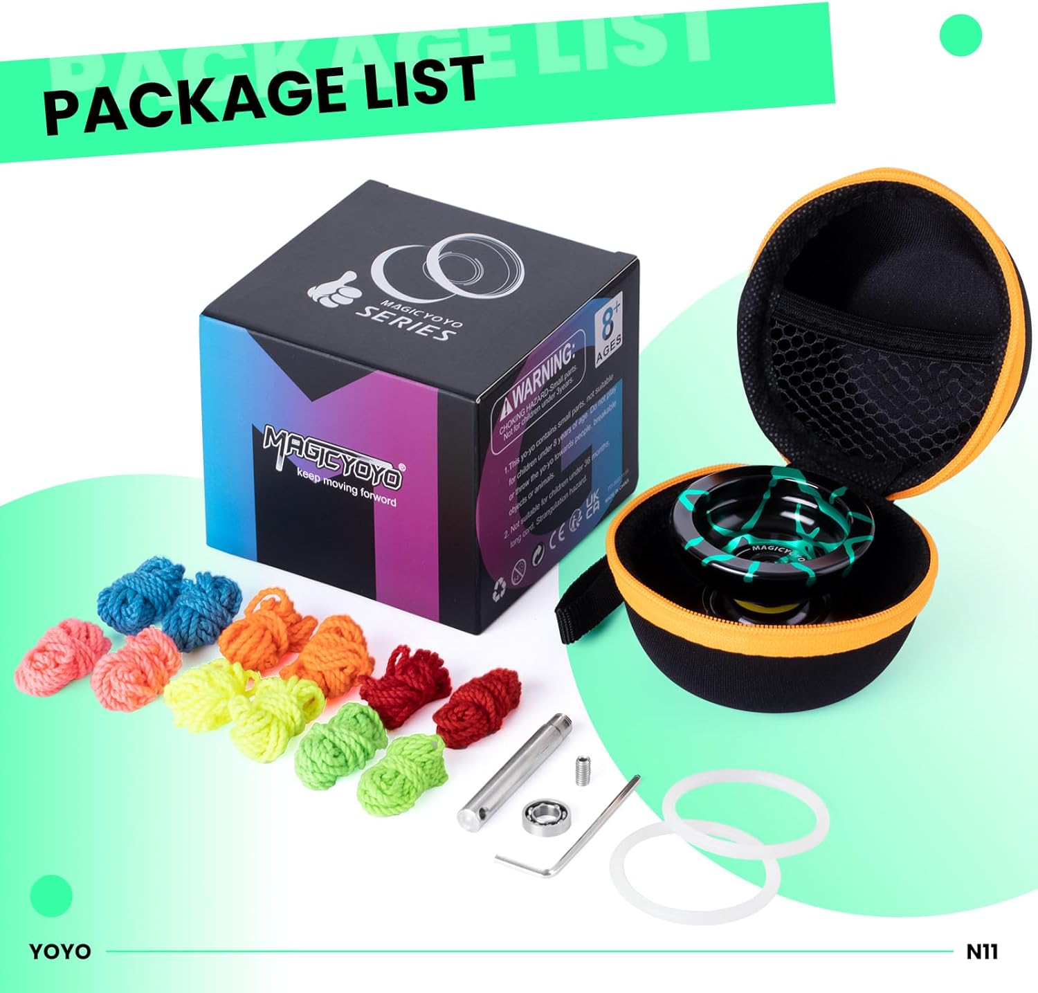 MAGICYOYO N11 Professional Unresponsive Yoyo for Advanced, Dual Mode Metal Trick Yo-Yo with Ressponsive Yoyo Bearing for Kids Beginner, Includes Yo yo Strings, Bearings Kit & Carry Bag (Black Green)