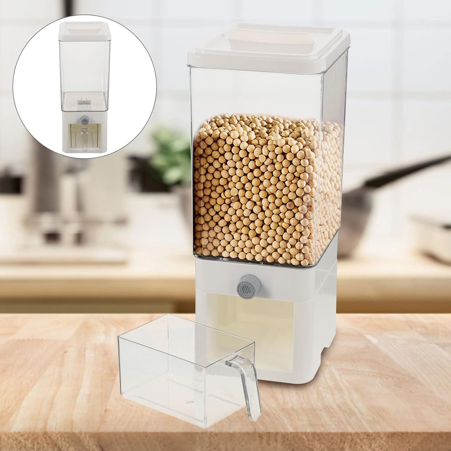 Rice Dispenser Cereal Dispenser Countertop High Grade Pet Large Opening Storage for Rice Grains Beans