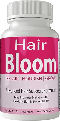 Hair Bloom Hair Growth Pills Skin and Nails Supplement - Advanced Unique Hair Growth Vitamins and Minerals with Biotin - Gluten Free 60 Capsules