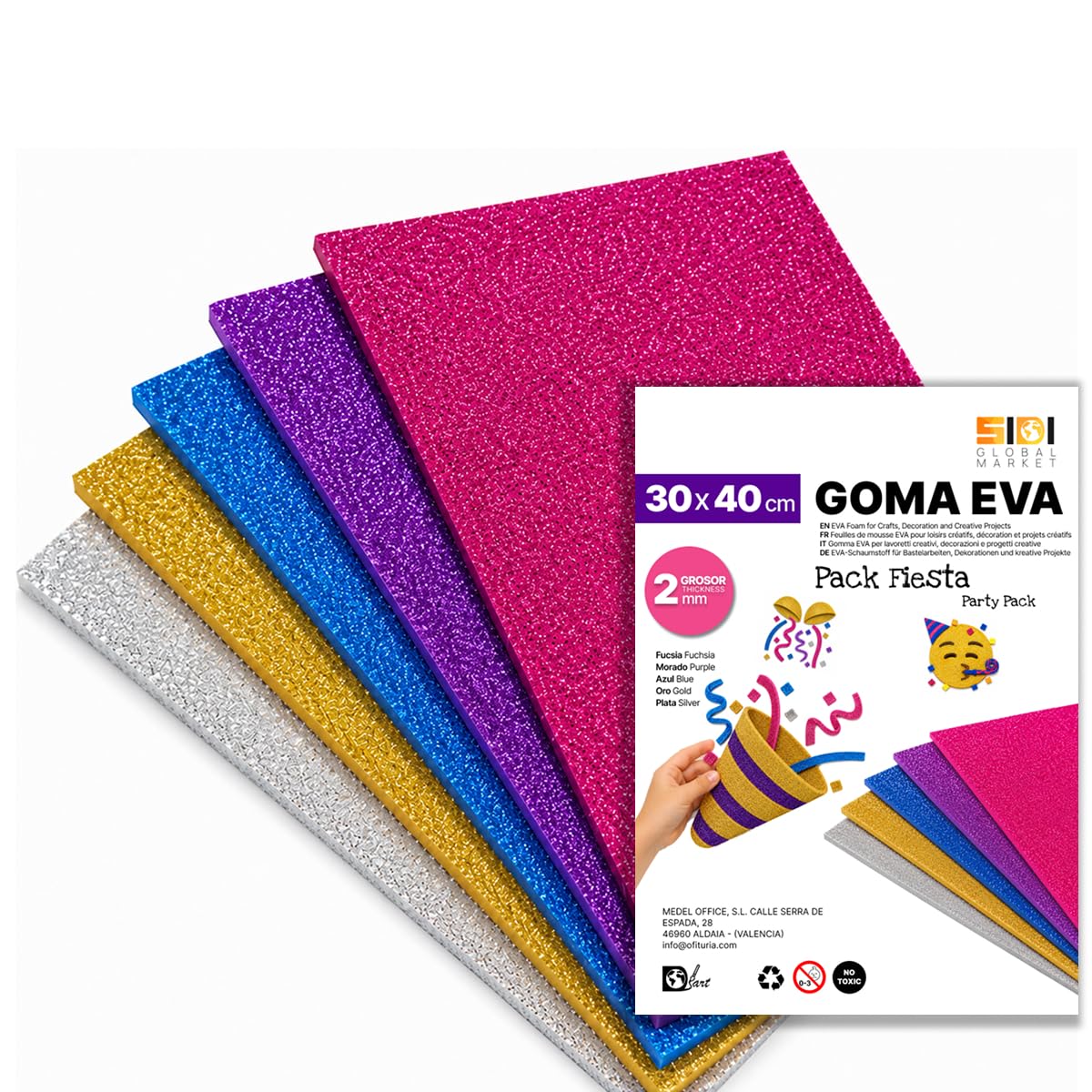 SIDI Gomma Eva Glitter Pack Festa 40x30cm 40 Fogli Foamy per Hobbistica