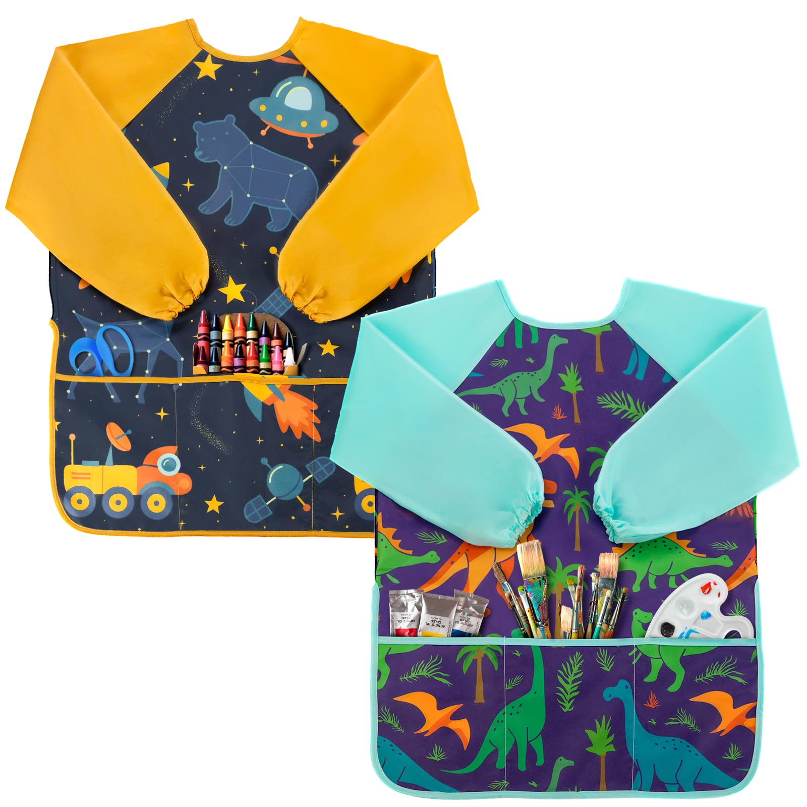 QOWIJEX Tablier Imperméable Pour Enfants - 3-8 Ans - Noir Avec Motif Panda - Manches Longues Et Poche - Idéal Pour Peinture, Cuisine, Bricolage - Unisexe