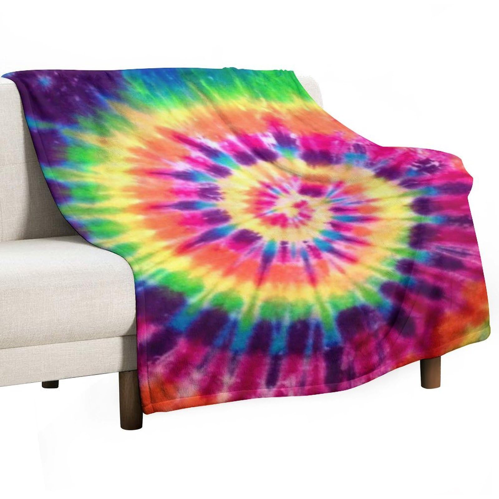 MHYRAC Flannel Blanket, Colorful Bright Tie-Dye Throw Blanket for Couch Sofa Bed Office, Soft And Comfortable Without Pilling