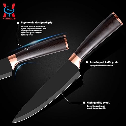 Miniatura 3 de Juego de cuchillos de cocina con bloque acrílico, 6 piezas de acero inoxidable de alto carbono afilados con revestimiento antiadherente, para chef,