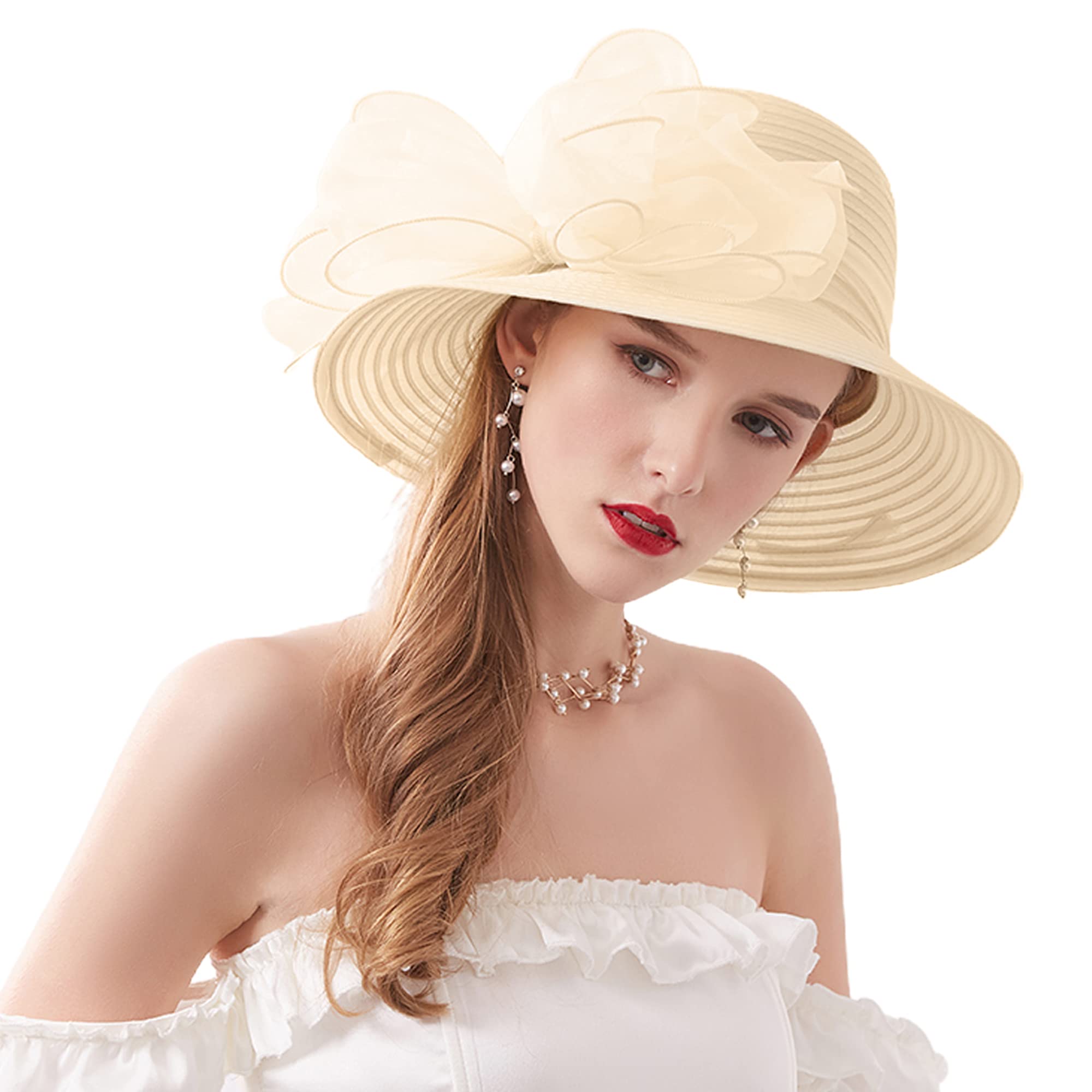 GreatRise Organza Damenhut Mit Breite Krempe Blumen-Fascinator
