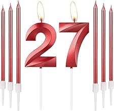 27th Birthday Red Candles, Girls 27th Birthday Decorations Red Candles 3D Number 27 Red Long Candle Red Cake Decoration for Girls Kids Women Party