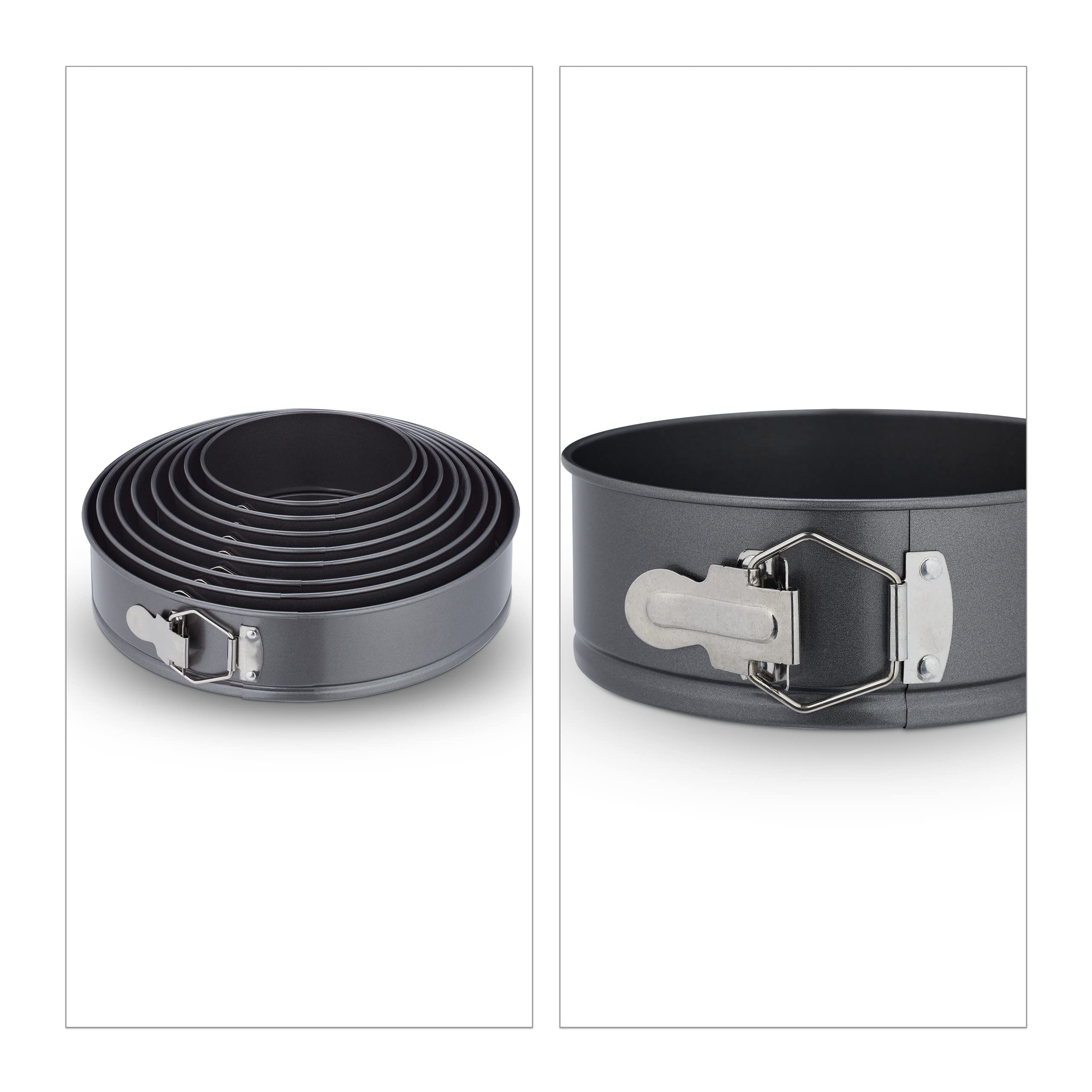 Relaxdays Set 8 Teglie Rotonde per Dolci, Ø 14/16/18/20/22/24/26/28 cm Acciaio Inox Rivestimento Antiaderente, Antracite