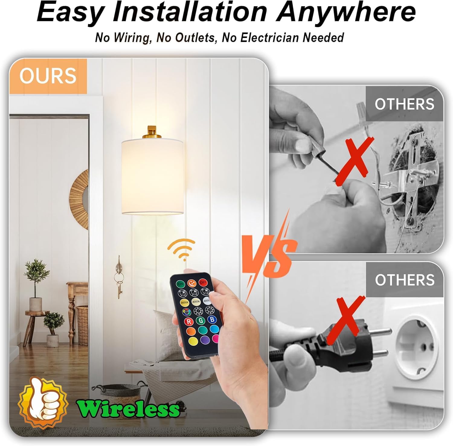 Battery Operated Wall Sconce Set of 2, Brushed Gold Cordless Rechargeable Wall Sconces with Dimmable LED Bulb, 13 Colors Wall Lights for Bedroom Living Room Hallway