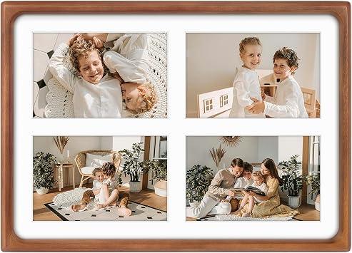 Golden State Art, 4x6 Collage Picture Frame - Solid Wood with Real Glass - Multi Picture Frame for 4 4x6 Photos or One 9.5x13.5 Print - Rounded Corner Design - Collage Wall Decor - Brown