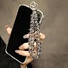 Correa de mano para teléfono con cuentas, negra, lanyard para celular, pulsera brillante para mujer 7