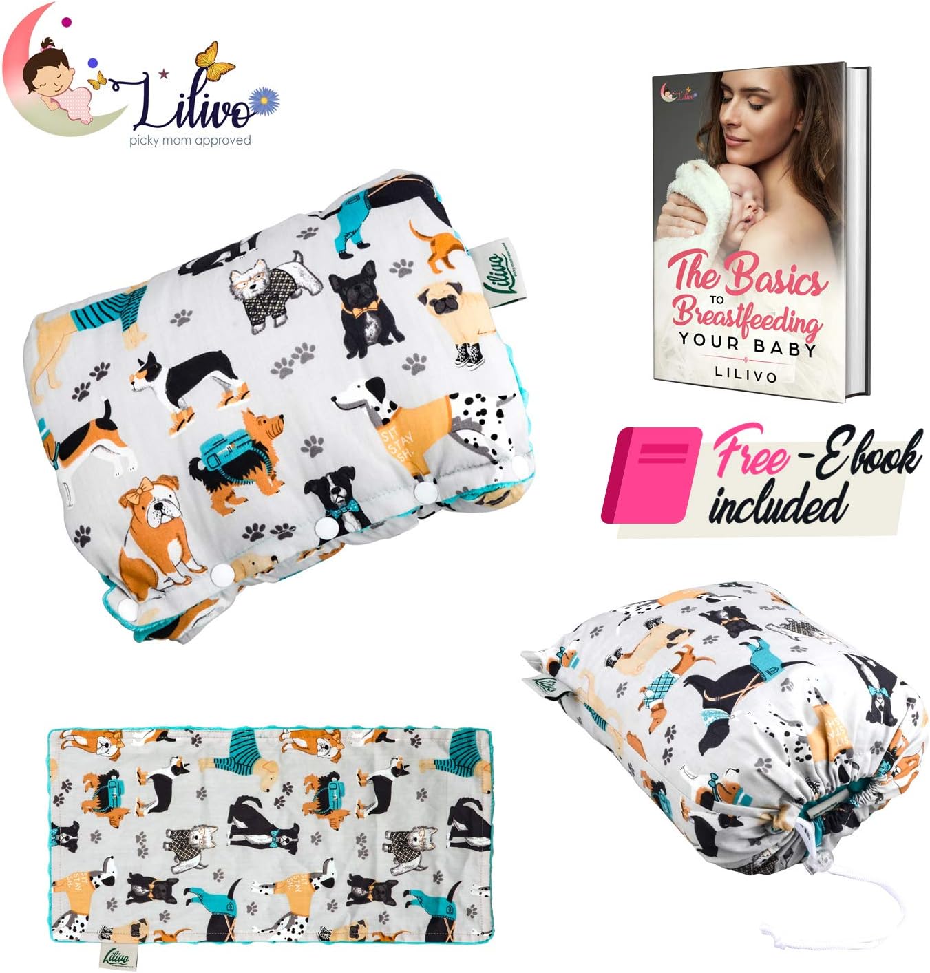 Infant Travel Nursing Arm Pillow, Breastfeeding Pillow, Newborn Head Support Slip-On Cushion Positioner with Burp Cloth & Pouch Bag | Portable Baby Care Accessories for C-Section Mom (Gray)