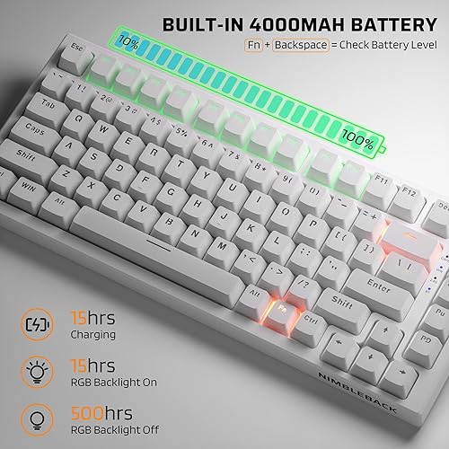 Miniatura 4 de LTC NB831 Teclado mecánico inalámbrico 75 triple modo BT5024GUSB-C con cable intercambiable en caliente teclado compacto Bluetooth RGB de 83 teclas