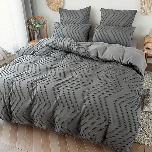 Miniatura 3 de zhuluokeke Juego de edredón con patrón de olas Juego de cama de 3 piezas Simple y con Estilo Varios Colores sólidos (King, 102 x 90 pulgadas