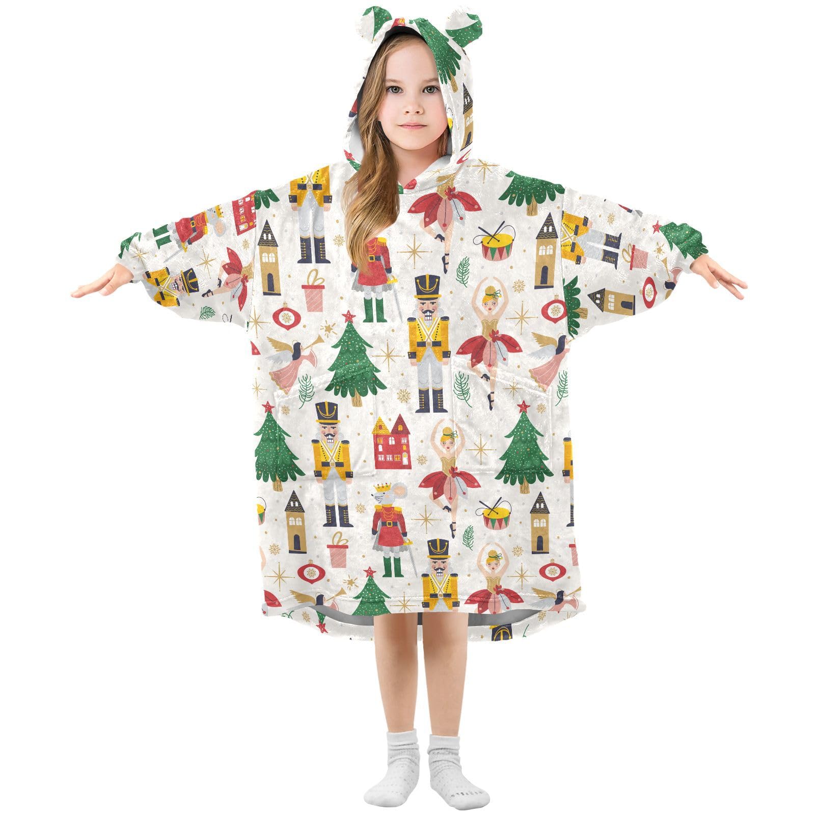 Sletend Wearable Blanket Hoodie Oversized Flannel Blanket Hoodie for Kids with Large Pocket 3-14YR