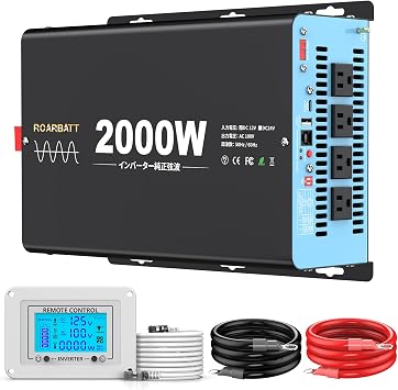 Sine Wave Inverter, 2000 W, Converts DC 12 V to AC 100 V, 50 Hz / 60 Hz Switchable, Instant Output, 4000 W LCD Remote Control, Suitable for Solar Power, Earthquake Power Outages, Cars, Boats, RV Campaign Cars