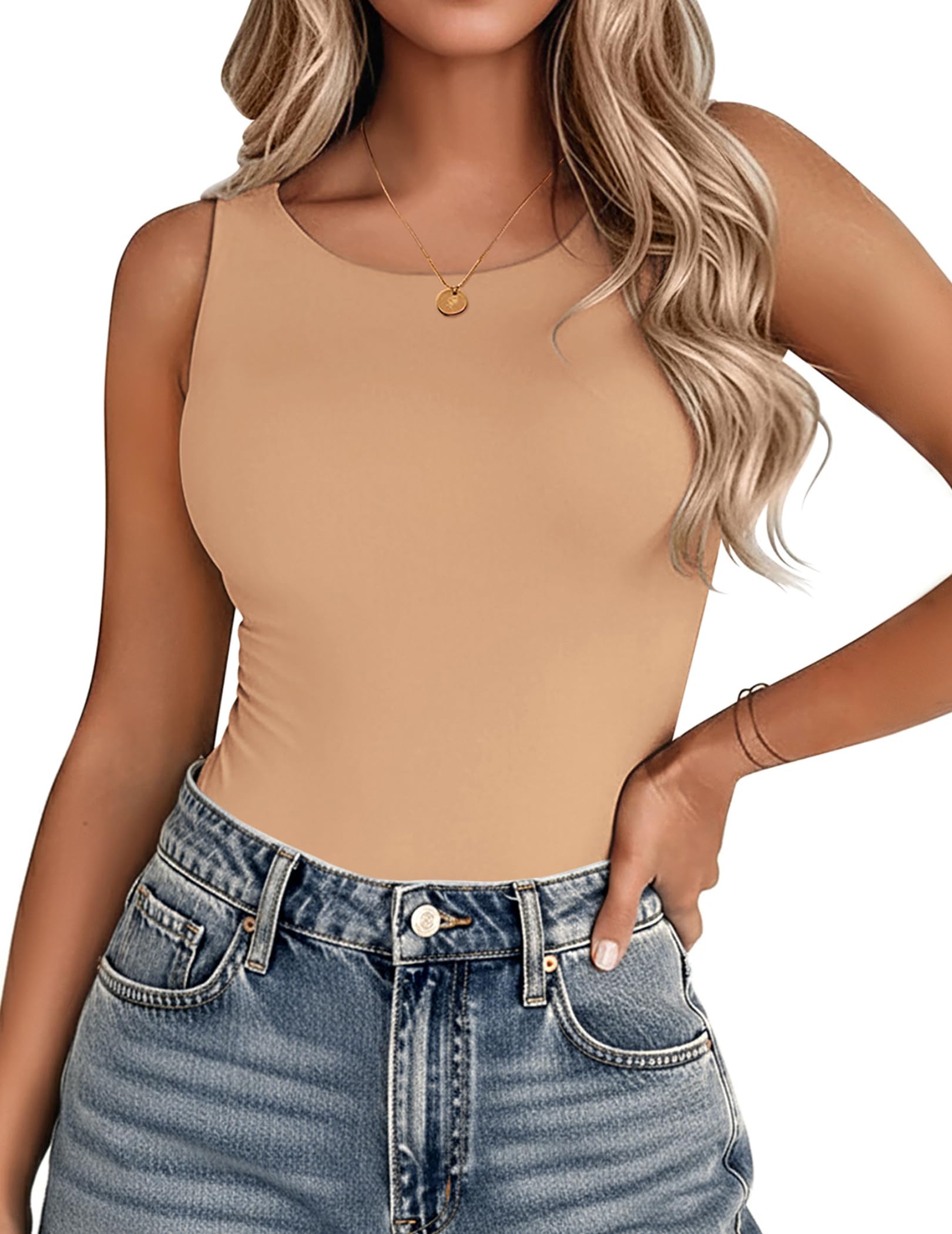 Zeagoo Womens Double Lined Crew Neck Tank Tops Cute Summer Sleeveless Workout Tops Basic Going Out Clothes 2026