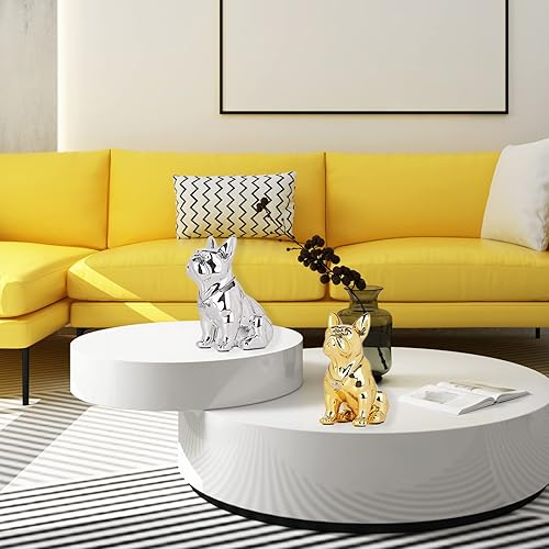 Miniatura 5 de suruim Colección de estatuas de bulldog francés de lujo, escultura de perro cromada doradaplateada, estatua decorativa de perro para decoración del