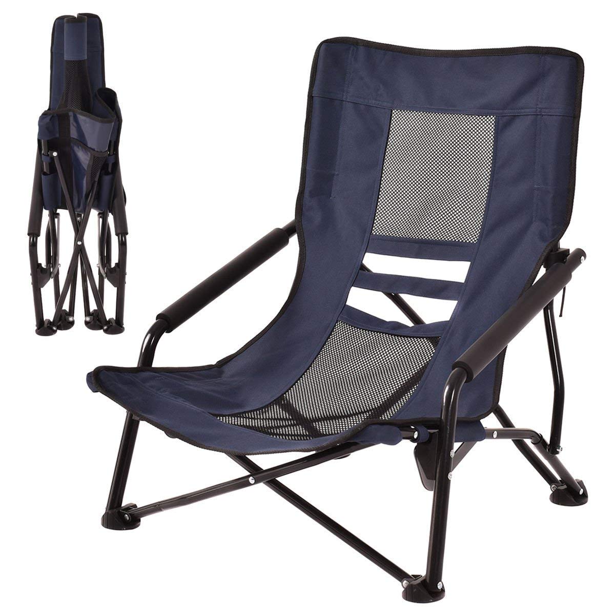 Outdoor High Back Folding Beach Chair Camping Furniture Portable Mesh Seat Navy