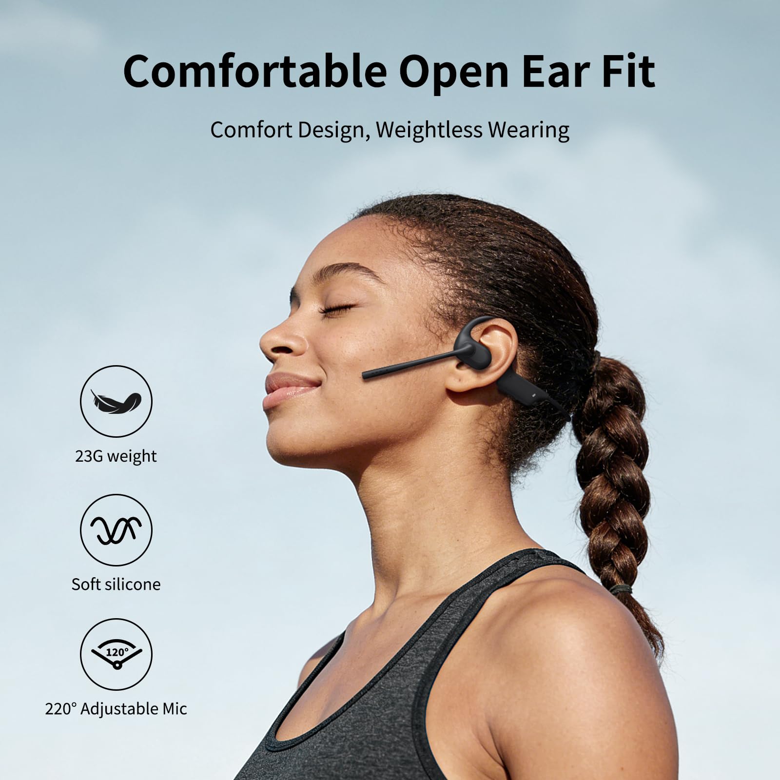 CXK Cuffie aperte con microfono, Bluetooth 5.4 con doppia cancellazione del rumore, per chiamate chiare, leggere da 23 g, con pulsante mute, 12 ore di riproduzione per chiamate, riunioni, guida