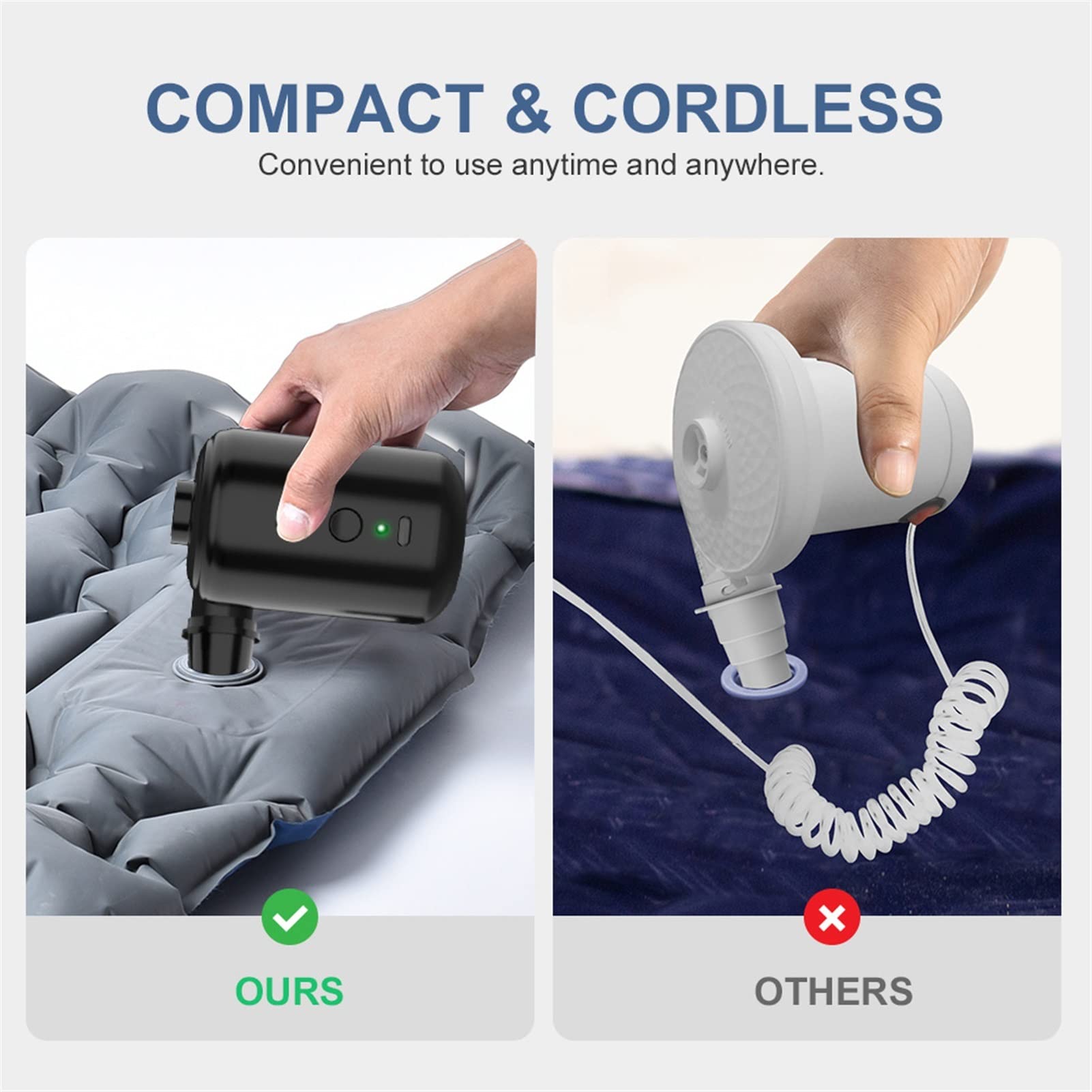Pequeña bomba sumergible ajustable, almohada de aire inflable para acampar al aire libre, bomba de aire de alta potencia, bomba de aire inflable eléctrica USB portátil