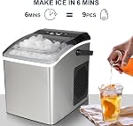 Koolatron Countertop Ice Maker – Machine à glaçons Domestique, Nugget Ice Maker Makes 9 Pebble in 6 Mins, Portable Self‑Cleaning Ice Machine, 26 Lbs/Day, Stainless Steel