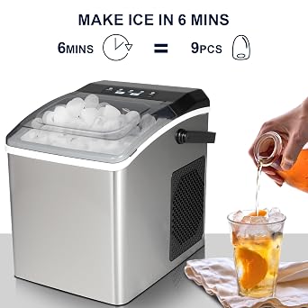 Koolatron Countertop Ice Maker Machine 12KG Portable Ice Cube Maker 9 Cubes in 6 Mins Self-Cleaning Compact Ice Machine for Home Bar Party Office, Grey