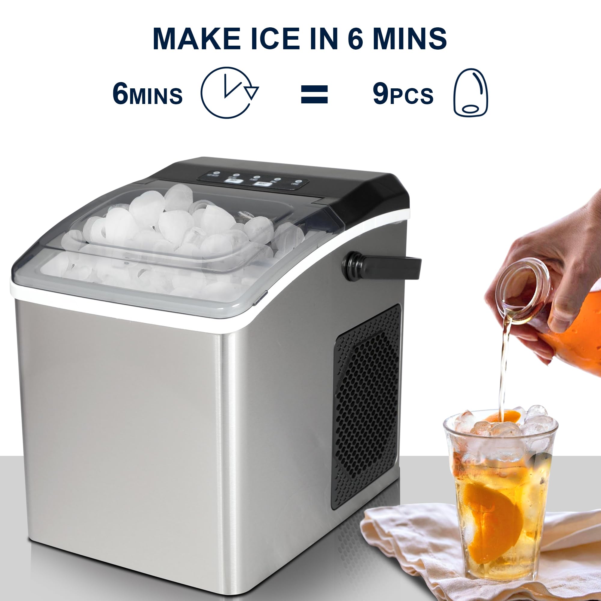 Koolatron Countertop Ice Maker – Maquina Para Hacer Hielo En Casa, Nugget Ice Maker Makes 9 Pebble In 6 Mins, Portable Self‑Cleaning Ice Machine, 26 Lbs/Day, Stainless Steel on Fridge.com - View 3
