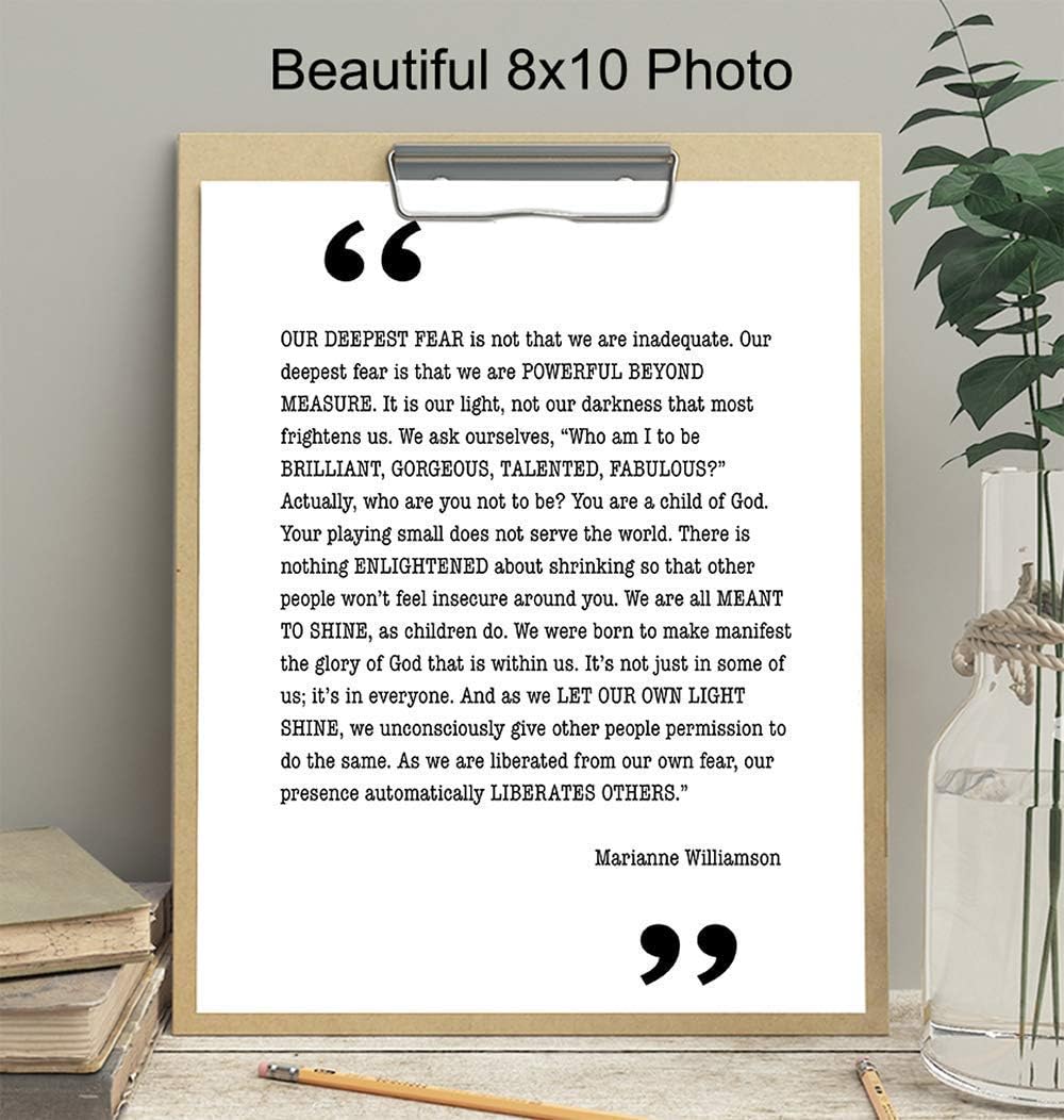 Marianne Williamson Deepest Fear Quote Wall Art Print - Perfect Home Decor for Office, Bedroom, Bathroom - Spiritual Gift for Women - Inspirational and Motivational, Unframed 8X10 Photo - Image 3